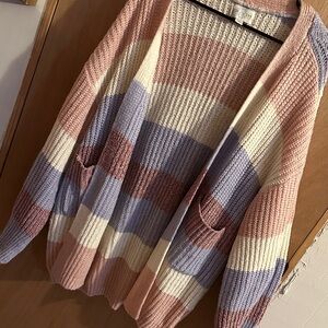 June & Ivy Striped Cardigan in Pink, Blue, and Cream